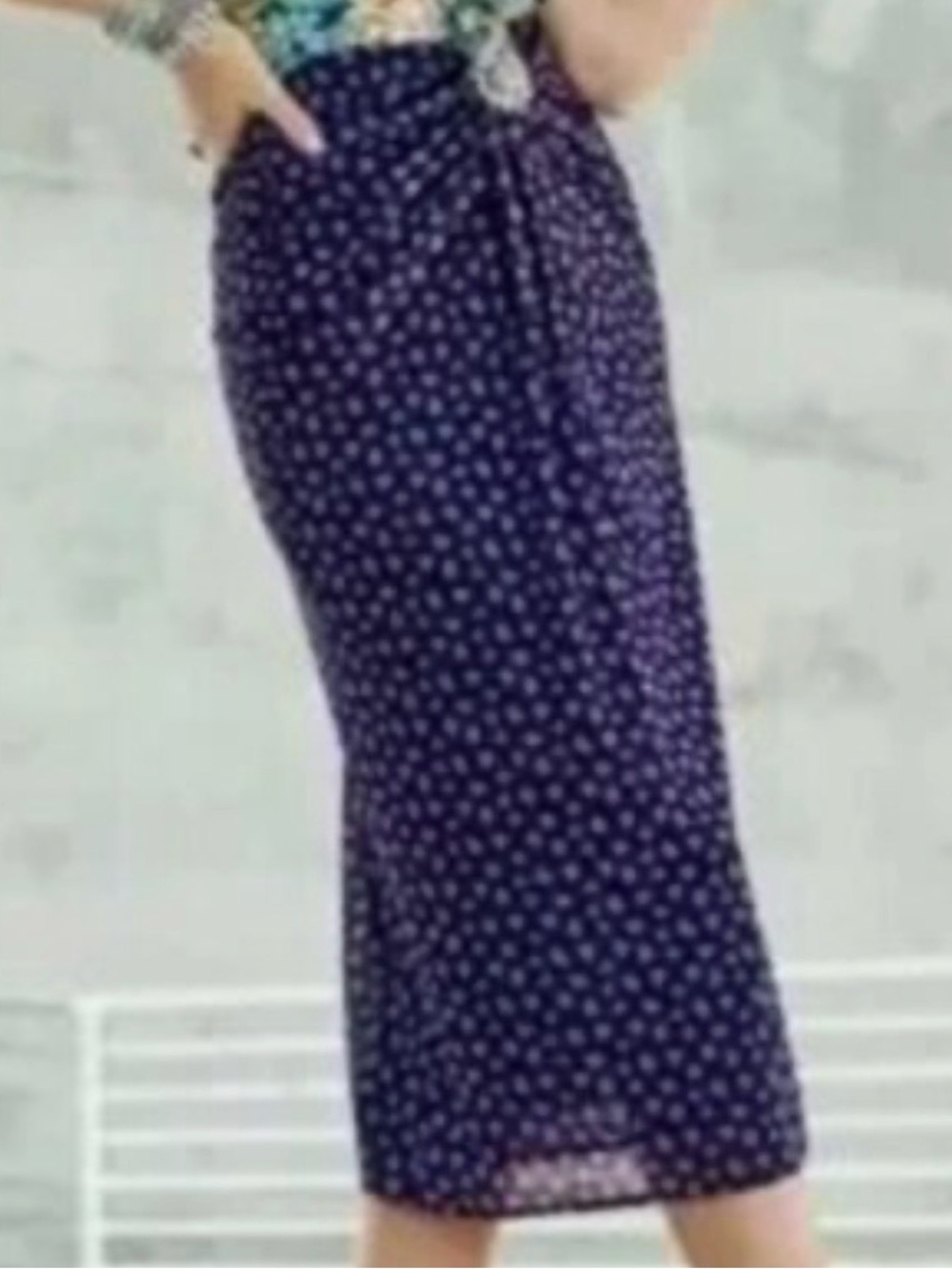 Cabi Navy and Floral Print Island Skirt